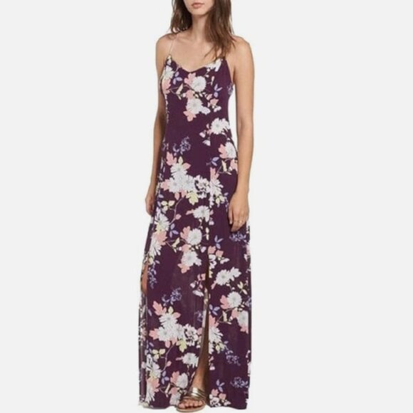 Material Girl Dresses & Skirts - Material Girl Women Purple Floral Maxi Dress Side Slits Spaghetti Strap Junior M